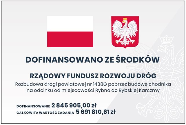 Rozbudowa drogi powiatowej nr 1438G poprzez budowę chodnika na odcinku od miejscowości Rybno do Rybskiej Karczmy